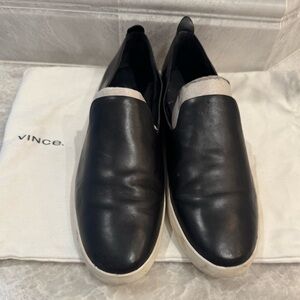 Vince black leather slip ons size 8